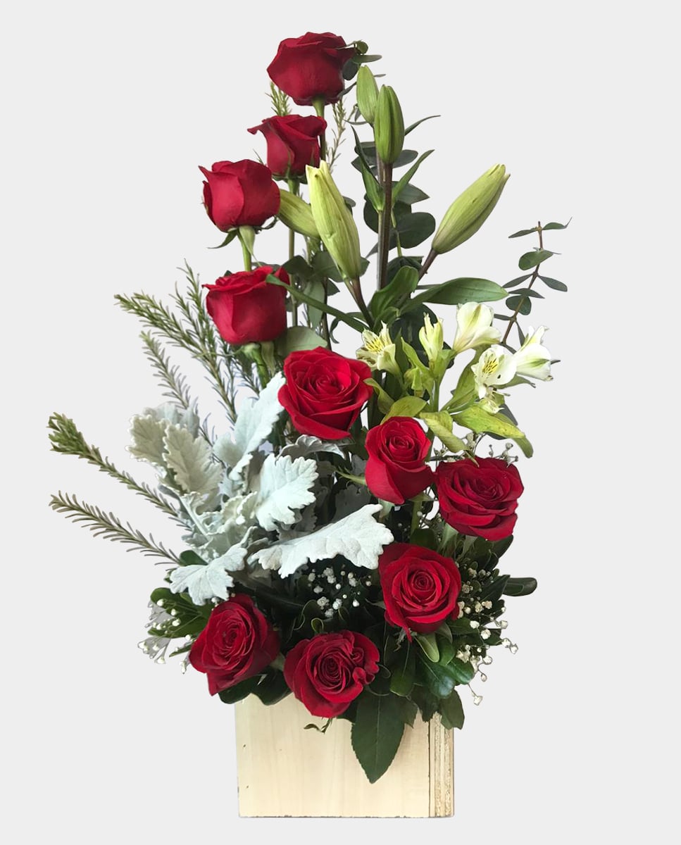 Elegante - Arreglo floral con 10 rosas, 1 lili - Florería en Tijuana